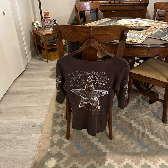 Vintage Y2K Sledge USA Brown Star 3/4 Sleeve Tee size Large Made in the USA - Picture 2 of 8
